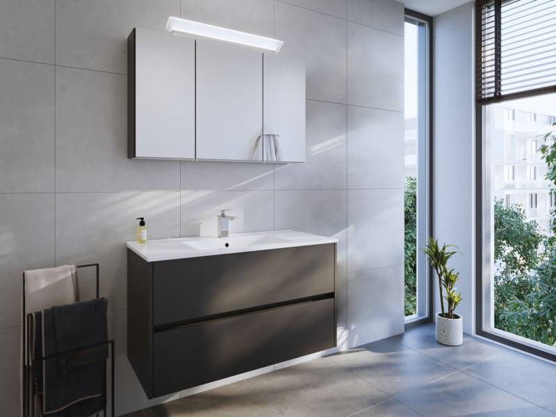 Magnolia Home Badmöbel-Set Badmöbel Set Taifun 2tlg. 100 cm mit Spiegelschrank Grafit von Magnolia Home