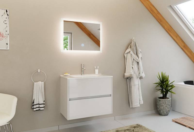 Magnolia Home Badmöbel-Set Badmöbel Set Taifun 2tlg. 70cm mit LED Spiegel weiß Hgl von Magnolia Home