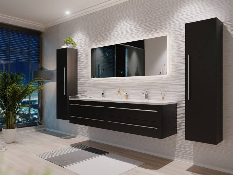 Magnolia Home Badmöbel-Set Badmöbelset Colossos 180 4-teilig m. LED-Spiegel SoftClose schwarz von Magnolia Home