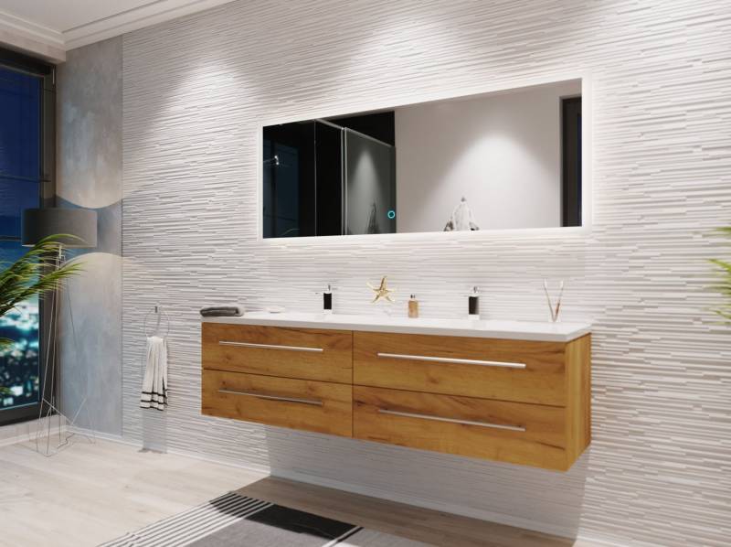 Magnolia Home Badmöbel-Set Badmöbelset Colossos160 2-teilig LED Spiegel eiche gold von Magnolia Home