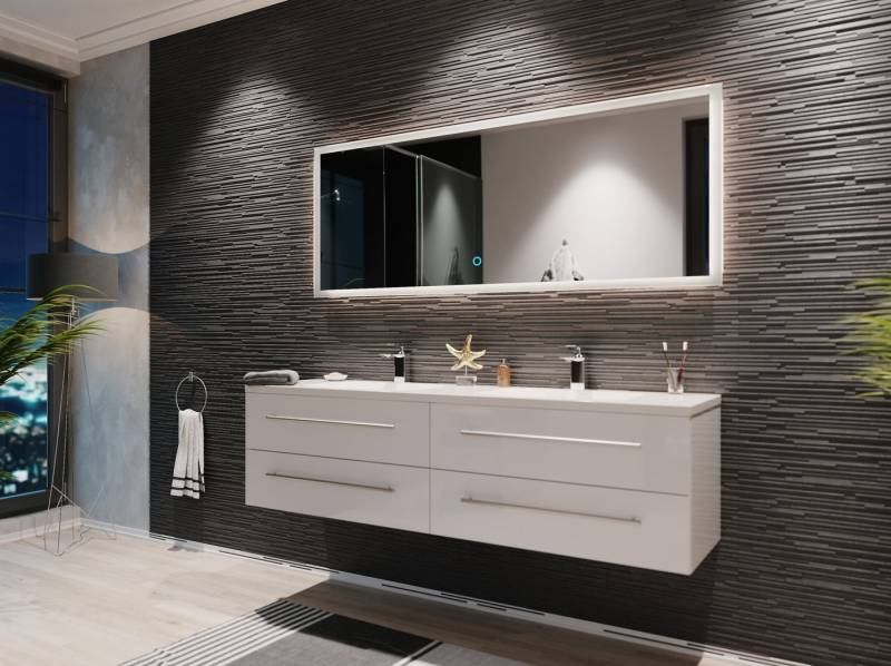 Magnolia Home Badmöbel-Set Badmöbelset Colossos160 2-teilig LED Spiegel weiss hochglanz von Magnolia Home