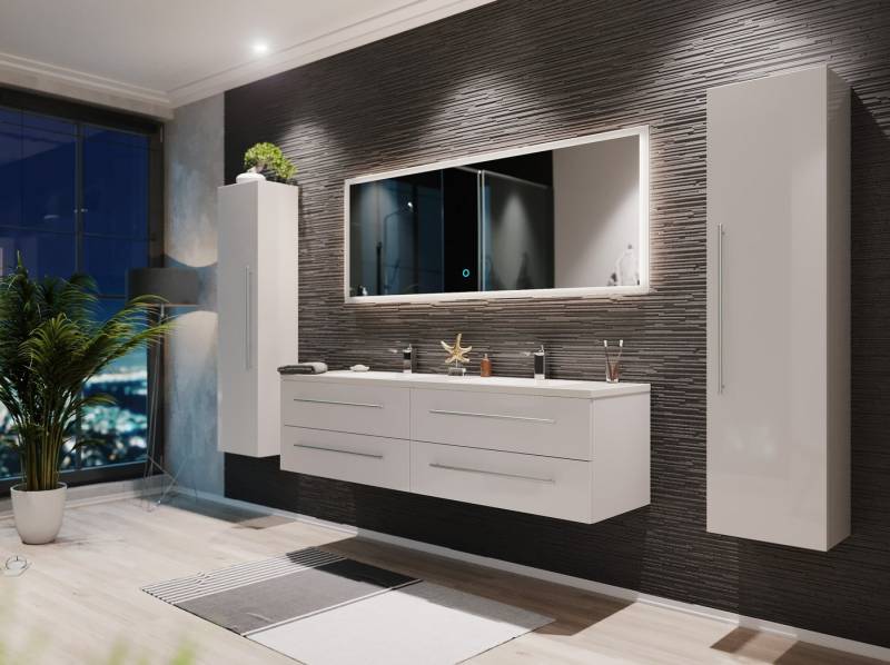 Magnolia Home Badmöbel-Set Badmöbelset Colossos160 4-teilig LED Spiegel 2x Hochschrank weiss hoch von Magnolia Home