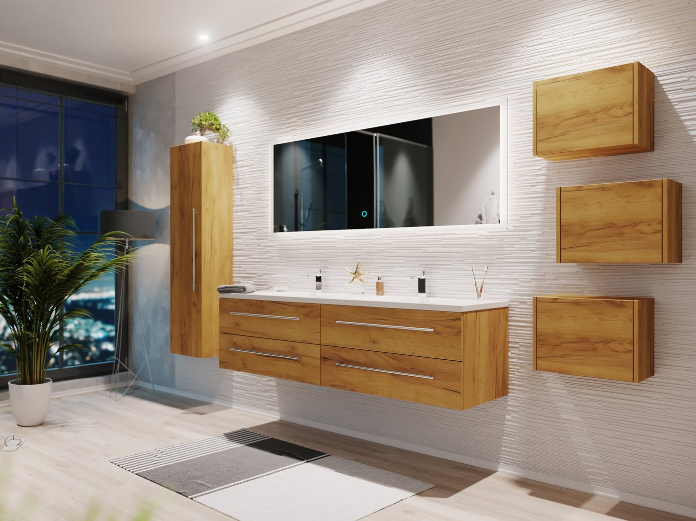 Magnolia Home Badmöbel-Set Badmöbelset Colossos160 4-teilig LED Spiegel Hochschrank 3er Boxen eic Magnolia Home Badmöbel-Set Badmöbelset Colossos160 4-teilig LED Spiegel Hochschrank 3er Boxen eic von Magnolia Home