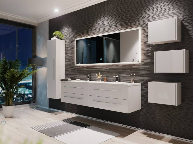 Magnolia Home Badmöbel-Set Badmöbelset Colossos160 4-teilig LED Spiegel Hochschrank 3er Boxen wei von Magnolia Home