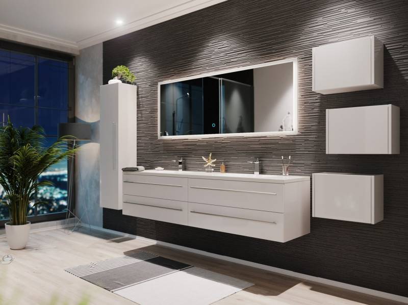 Magnolia Home Badmöbel-Set Badmöbelset Colossos180 4-teilig LED Spiegel Hochschrank 3er Boxen wei von Magnolia Home
