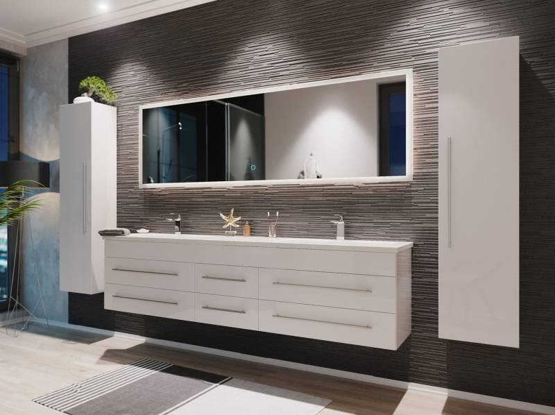 Magnolia Home Badmöbel-Set Badmöbelset Colossos200 4-teilig LED Spiegel 2x Hochschrank weiss hoch von Magnolia Home