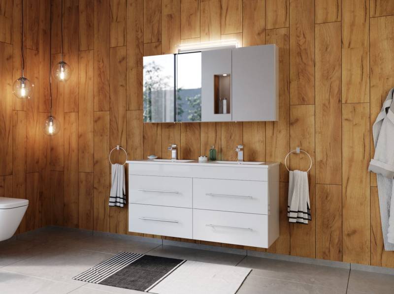 Magnolia Home Badmöbel-Set Badmöbelset Helios 2-teilig Spiegelschrank weiss hochglanz von Magnolia Home