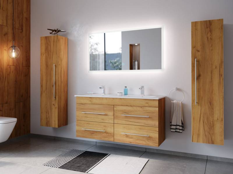 Magnolia Home Badmöbel-Set Badmöbelset Helios 4-teilig LED Spiegel 2x Hochschrank eiche gold von Magnolia Home