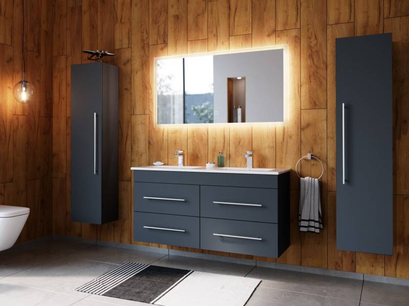Magnolia Home Badmöbel-Set Badmöbelset Helios 4-teilig LED Spiegel 2x Hochschrank grafit von Magnolia Home