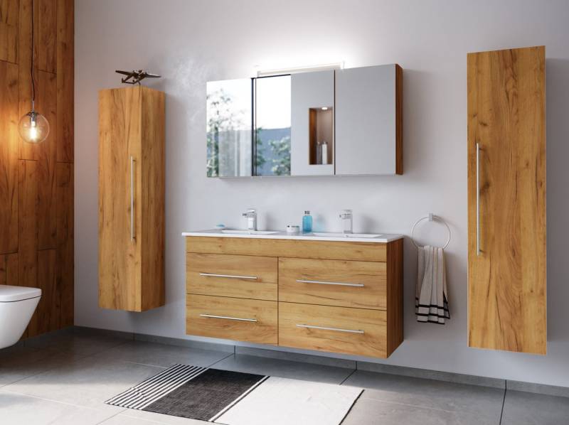 Magnolia Home Badmöbel-Set Badmöbelset Helios 4-teilig Spiegelschrank 2x Hochschrank eiche gold Magnolia Home Badmöbel-Set Badmöbelset Helios 4-teilig Spiegelschrank 2x Hochschrank eiche gold von Magnolia Home