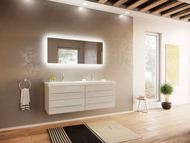 Magnolia Home Badmöbel-Set Badmöbelset Persepolis XL 2-teilig LED-Spiegel weiss hochglanz von Magnolia Home