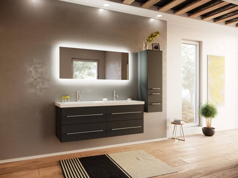 Magnolia Home Badmöbel-Set Badmöbelset Persepolis XL 3-teilig LED-Spiegel Seitenschrank grafit von Magnolia Home
