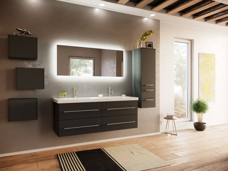 Magnolia Home Badmöbel-Set Badmöbelset Persepolis XL 4-teilig LED-Spiegel Seitenschrank 3er Boxen von Magnolia Home