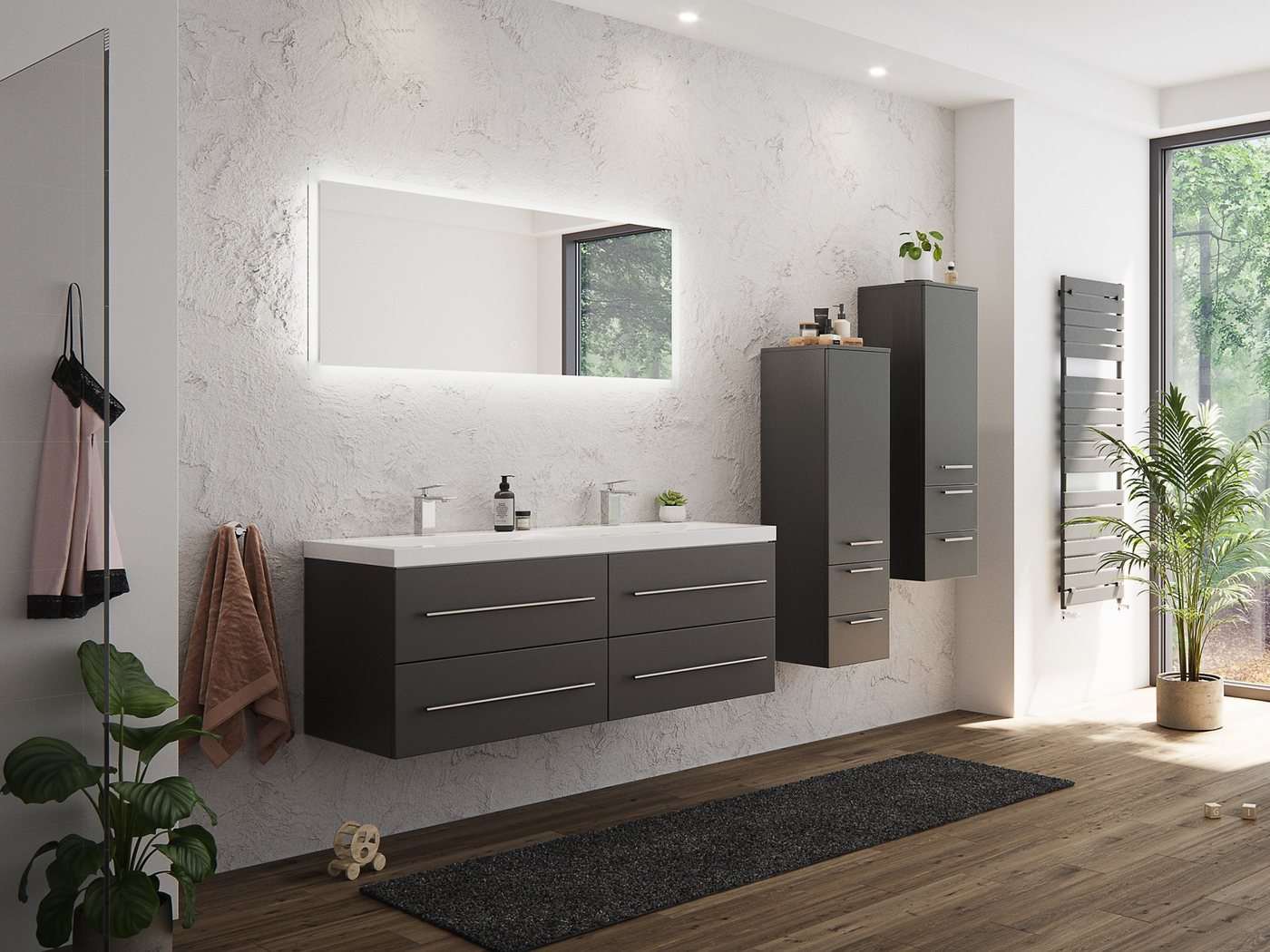 Magnolia Home Badmöbel-Set Badmöbelset Persepolis XL SoftClose anthrazit 2 Hochschränke LED Spieg Magnolia Home Badmöbel-Set Badmöbelset Persepolis XL SoftClose anthrazit 2 Hochschränke LED Spieg von Magnolia Home