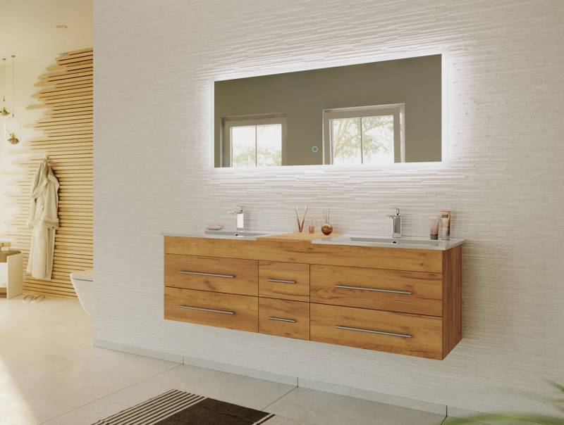 Magnolia Home Badmöbel-Set Badmöbelset Roma XL 2-teilig mit LED Spiegel eiche gold von Magnolia Home