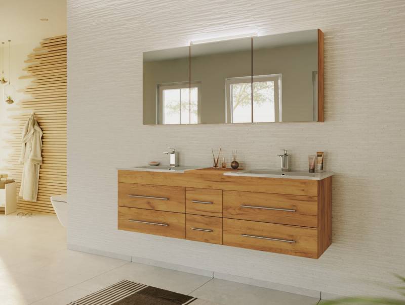 Magnolia Home Badmöbel-Set Badmöbelset Roma XL 2-teilig mit Spiegelschrank eiche gold von Magnolia Home