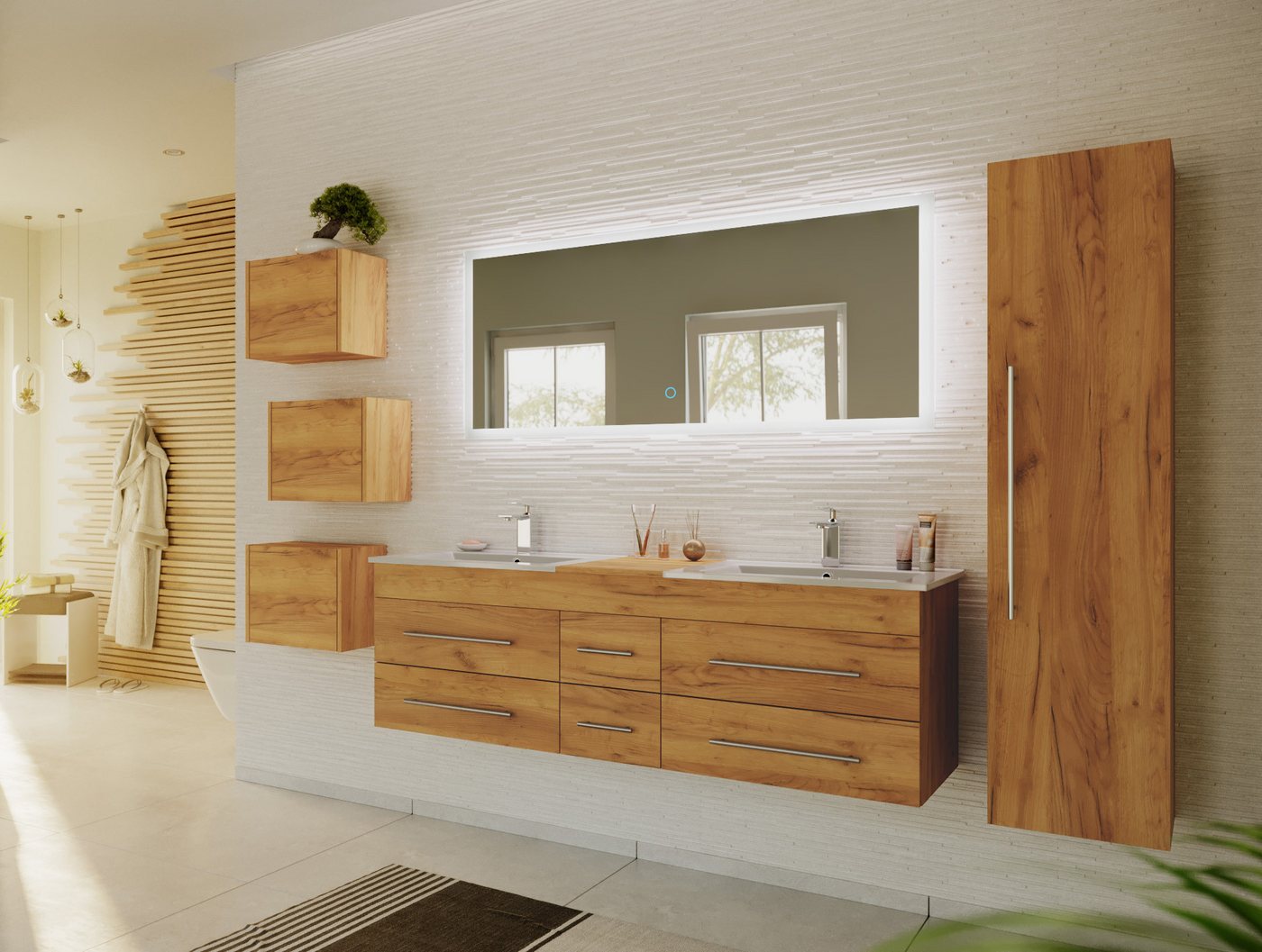 Magnolia Home Badmöbel-Set Badmöbelset Roma XL 4-teilig LED-Spiegel Hochschrank 3er Boxen eiche g Magnolia Home Badmöbel-Set Badmöbelset Roma XL 4-teilig LED-Spiegel Hochschrank 3er Boxen eiche g von Magnolia Home