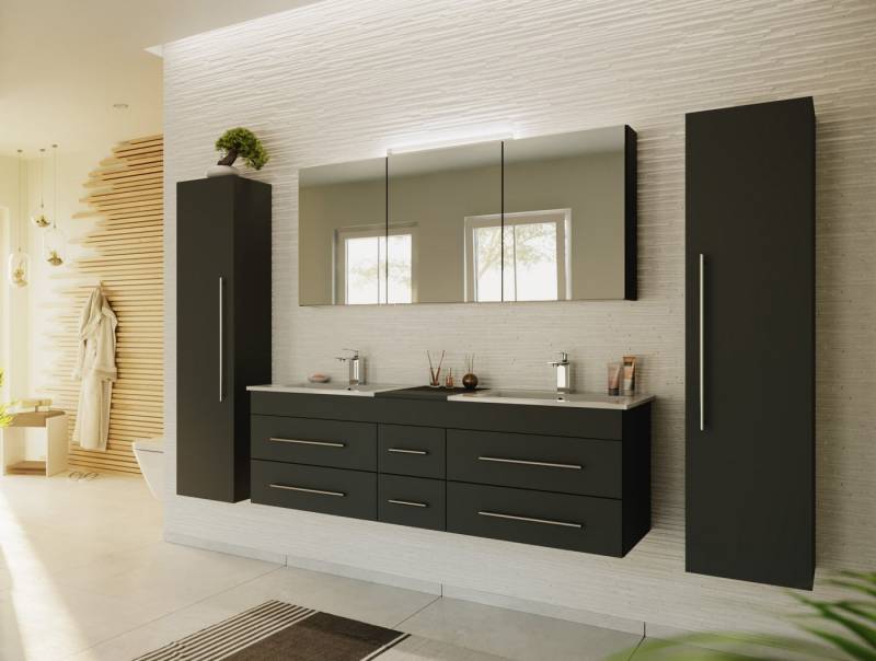 Magnolia Home Badmöbel-Set Badmöbelset Roma XL 4-teilig Spiegelschrank 2x Hochschrank grafit von Magnolia Home