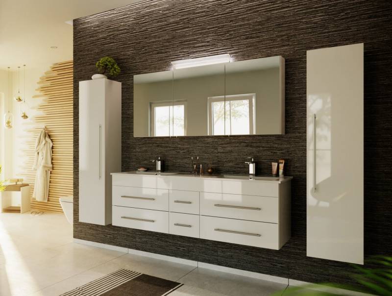 Magnolia Home Badmöbel-Set Badmöbelset Roma XL 4-teilig Spiegelschrank 2x Hochschrank weiss hochg von Magnolia Home