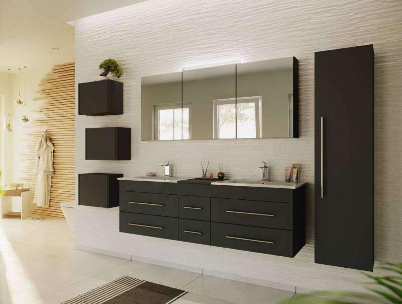Magnolia Home Badmöbel-Set Badmöbelset Roma XL 4-teilig Spiegelschrank Hochschrank 3er Boxen graf von Magnolia Home