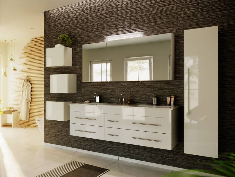Magnolia Home Badmöbel-Set Badmöbelset Roma XL 4-teilig Spiegelschrank Hochschrank 3er Boxen weis von Magnolia Home