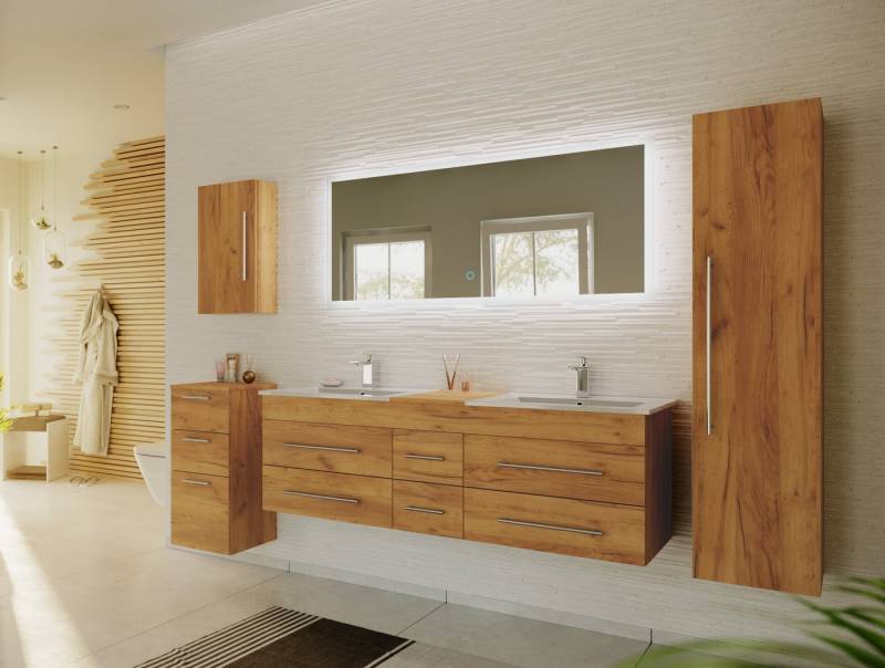 Magnolia Home Badmöbel-Set Badmöbelset Roma XL 5-teilig LED-Spiegel Seiten-, Hoch- & Midischrank von Magnolia Home