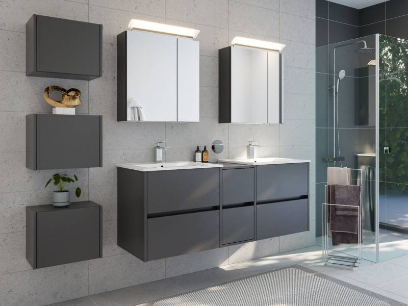 Magnolia Home Badmöbel-Set Badmöbelset Taifun 150cm 4tlg mit 2x Spiegelschrank & 3er Boxen Set gr von Magnolia Home