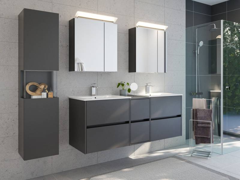 Magnolia Home Badmöbel-Set Badmöbelset Taifun 150cm 4tlg mit 2x Spiegelschrank & Seitenschrank gr Magnolia Home Badmöbel-Set Badmöbelset Taifun 150cm 4tlg mit 2x Spiegelschrank & Seitenschrank gr von Magnolia Home