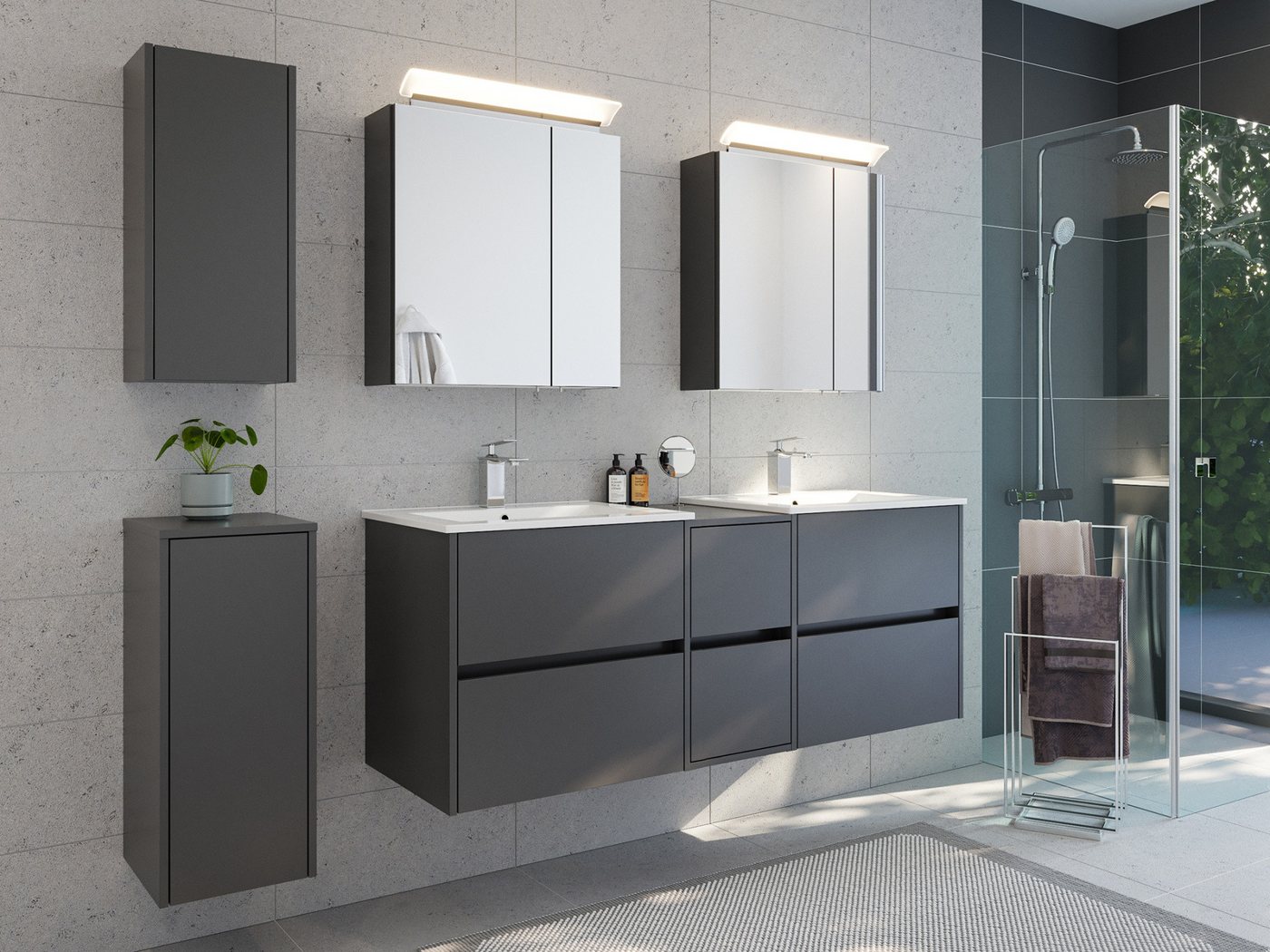 Magnolia Home Badmöbel-Set Badmöbelset Taifun 150cm 5tlg mit 2x Spiegelschrank & 2x Badschrank gr von Magnolia Home