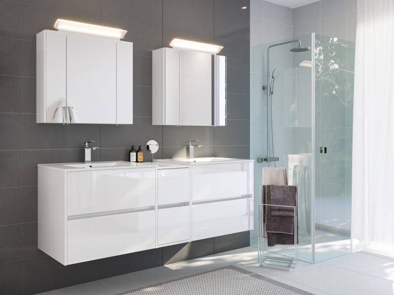 Magnolia Home Badmöbel-Set Badmöbelset Taifun 170cm 3tlg mit 2x Spiegelschrank weiß Hgl von Magnolia Home