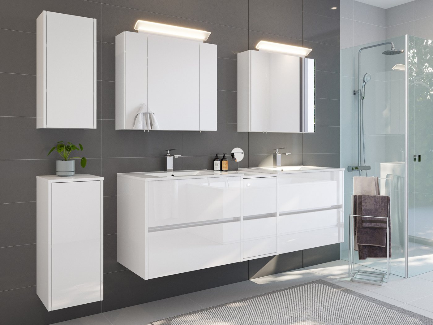 Magnolia Home Badmöbel-Set Badmöbelset Taifun 170cm 5tlg mit 2x Spiegelschrank & 2x Badschrank we Magnolia Home Badmöbel-Set Badmöbelset Taifun 170cm 5tlg mit 2x Spiegelschrank & 2x Badschrank we von Magnolia Home