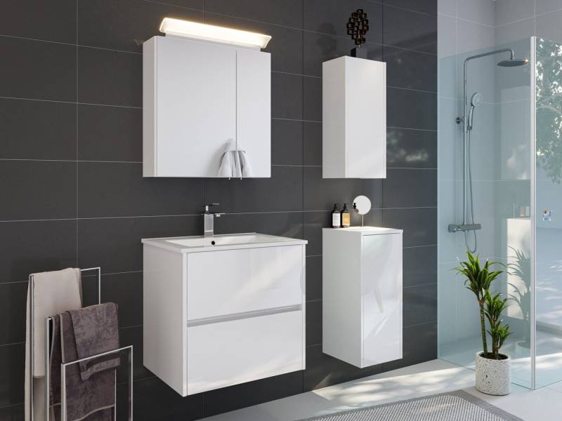 Magnolia Home Badmöbel-Set Badmöbelset Taifun 60cm 4tlg mit Spiegelschrank & 2x Badschrank weiß H von Magnolia Home