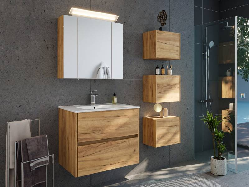 Magnolia Home Badmöbel-Set Badmöbelset Taifun 70cm 3tlg mit Spiegelschrank & 3er Boxen Set eiche Magnolia Home Badmöbel-Set Badmöbelset Taifun 70cm 3tlg mit Spiegelschrank & 3er Boxen Set eiche von Magnolia Home