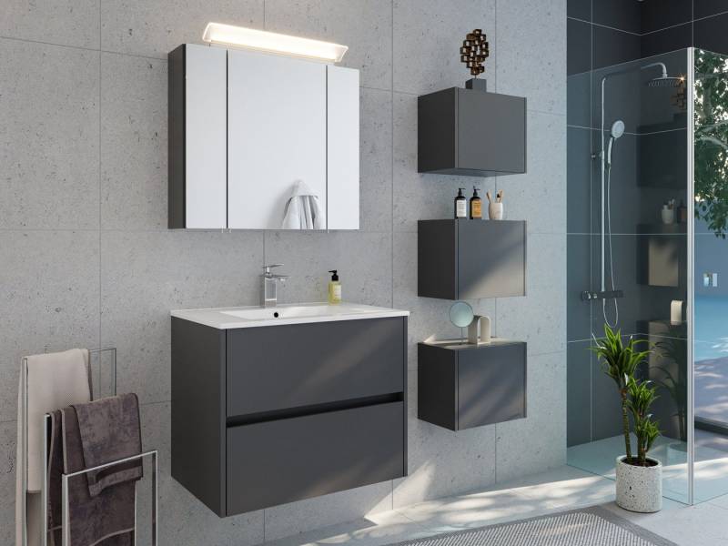 Magnolia Home Badmöbel-Set Badmöbelset Taifun 70cm 3tlg mit Spiegelschrank & 3er Boxen Set grafit Magnolia Home Badmöbel-Set Badmöbelset Taifun 70cm 3tlg mit Spiegelschrank & 3er Boxen Set grafit von Magnolia Home