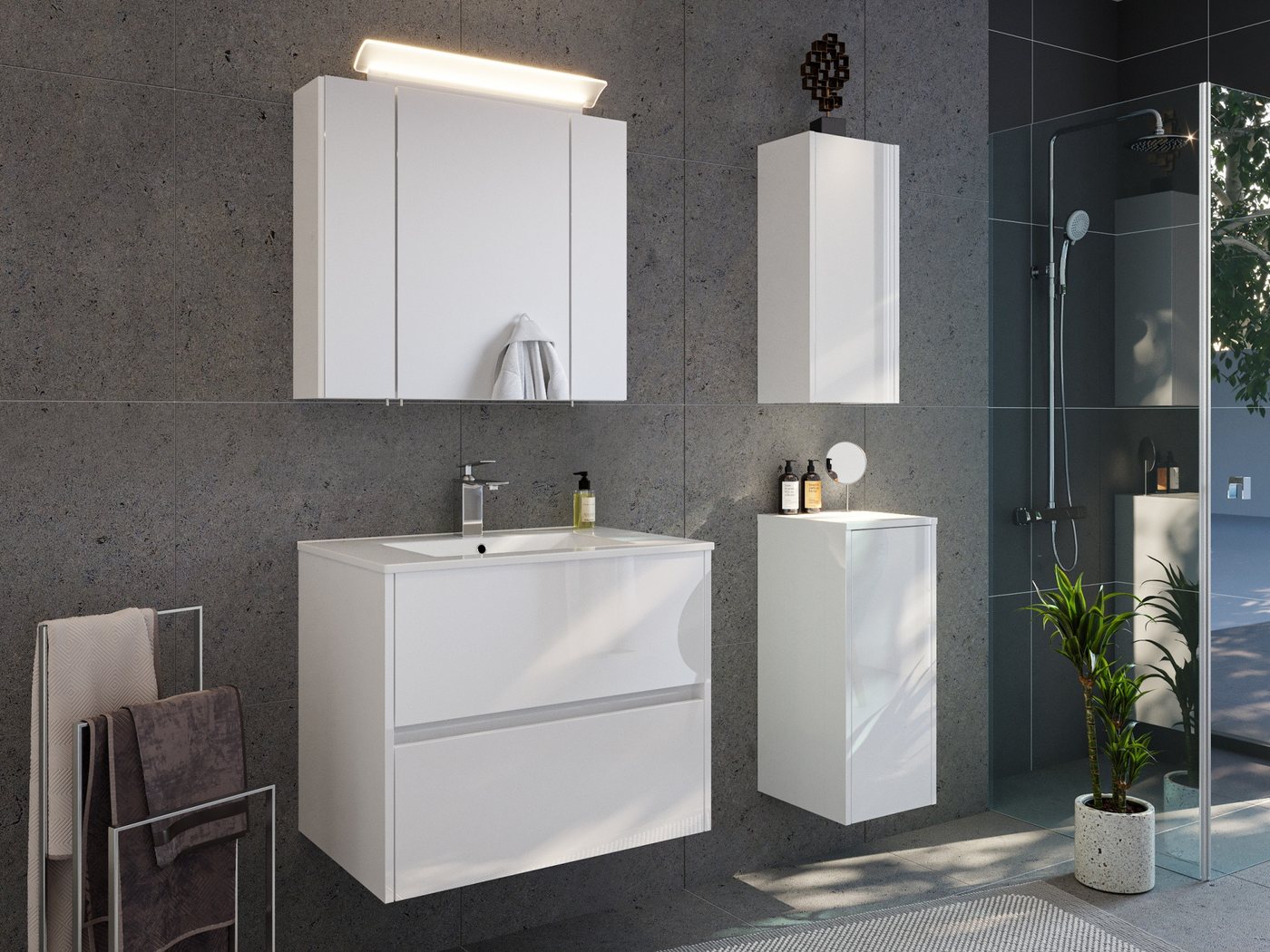 Magnolia Home Badmöbel-Set Badmöbelset Taifun 70cm 4tlg mit Spiegelschrank & 2x Badschrank weiß H Magnolia Home Badmöbel-Set Badmöbelset Taifun 70cm 4tlg mit Spiegelschrank & 2x Badschrank weiß H von Magnolia Home