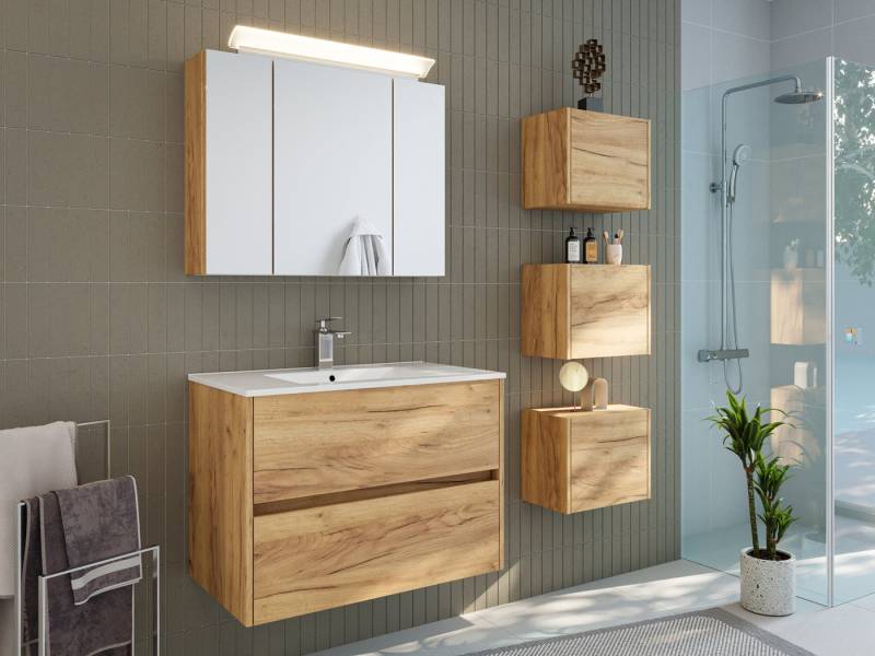 Magnolia Home Badmöbel-Set Badmöbelset Taifun 80cm 3tlg mit Spiegelschrank & 3er Boxen Set eiche Magnolia Home Badmöbel-Set Badmöbelset Taifun 80cm 3tlg mit Spiegelschrank & 3er Boxen Set eiche von Magnolia Home