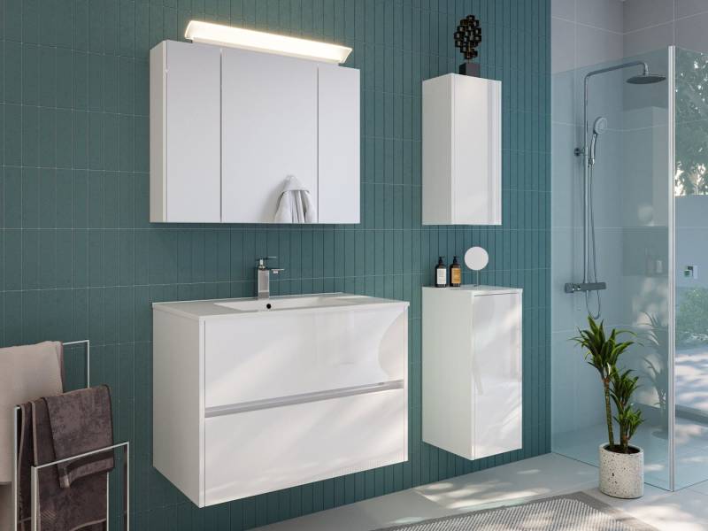 Magnolia Home Badmöbel-Set Badmöbelset Taifun 80cm 4tlg mit Spiegelschrank &2x Badschrank weiß Hg Magnolia Home Badmöbel-Set Badmöbelset Taifun 80cm 4tlg mit Spiegelschrank &2x Badschrank weiß Hg von Magnolia Home