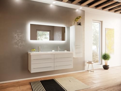 Magnolia Home Badmöbelset Persepolis XL 3-teilig LED-Spiegel Seitenschrank Farbe Weiss Hochglanz von Magnolia Home