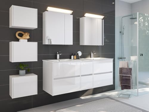 Magnolia Home Badmöbelset Taifun 150cm 4tlg mit 2X Spiegelschrank & 3er Boxen Set Farbe Weiss Hochglanz von Magnolia Home