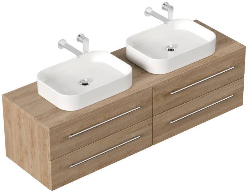 Magnolia Home Doppelwaschtisch Badmöbel MORGAN B 160cm mit zwei Aufsatzwaschbecken eiche hell von Magnolia Home
