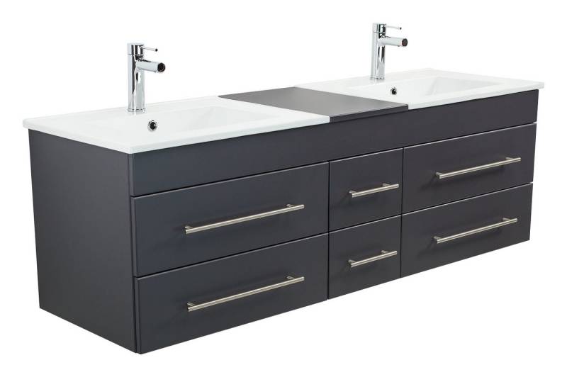 Magnolia Home Doppelwaschtisch Badmöbel Milano XL 172cm Doppel- Waschtisch SoftClose anthrazit von Magnolia Home