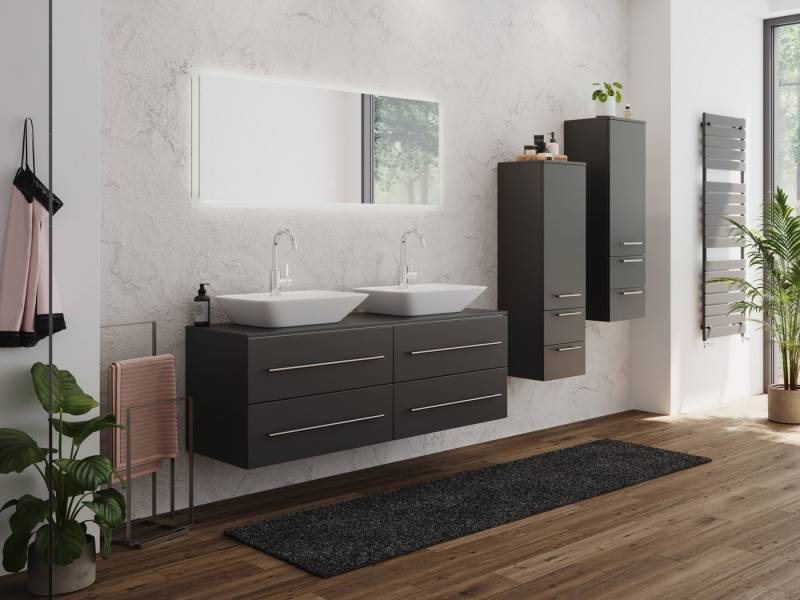 Magnolia Home Waschtisch Badmöbel-Set CHARLIE A 143 Aufsatzbecken 2 Badschränke & Spiegel anthr von Magnolia Home