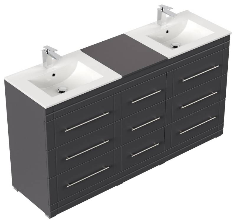 Magnolia Home Doppelwaschtisch Stand Badmöbel Cosmo Modern SoftClose anthrazit von Magnolia Home