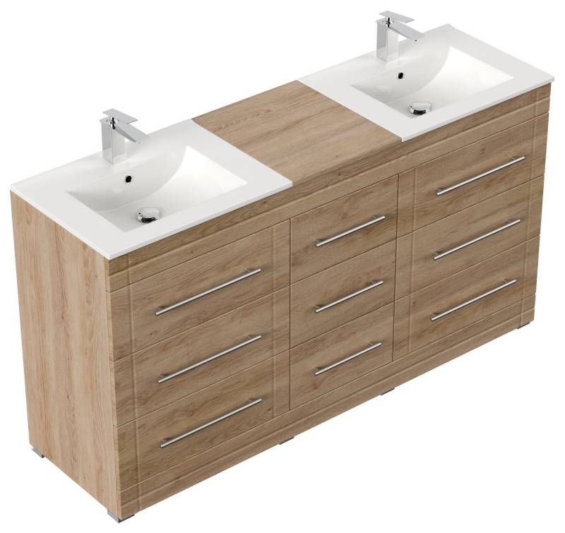Magnolia Home Doppelwaschtisch Stand Badmöbel Cosmo Modern SoftClose eiche hell von Magnolia Home