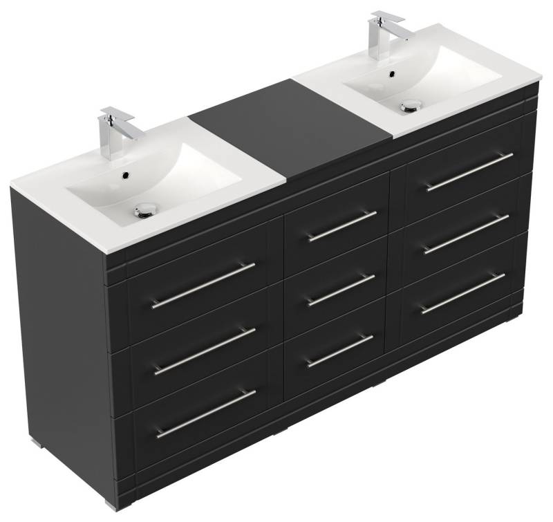 Magnolia Home Doppelwaschtisch Stand Badmöbel Cosmo Modern SoftClose schwarz von Magnolia Home