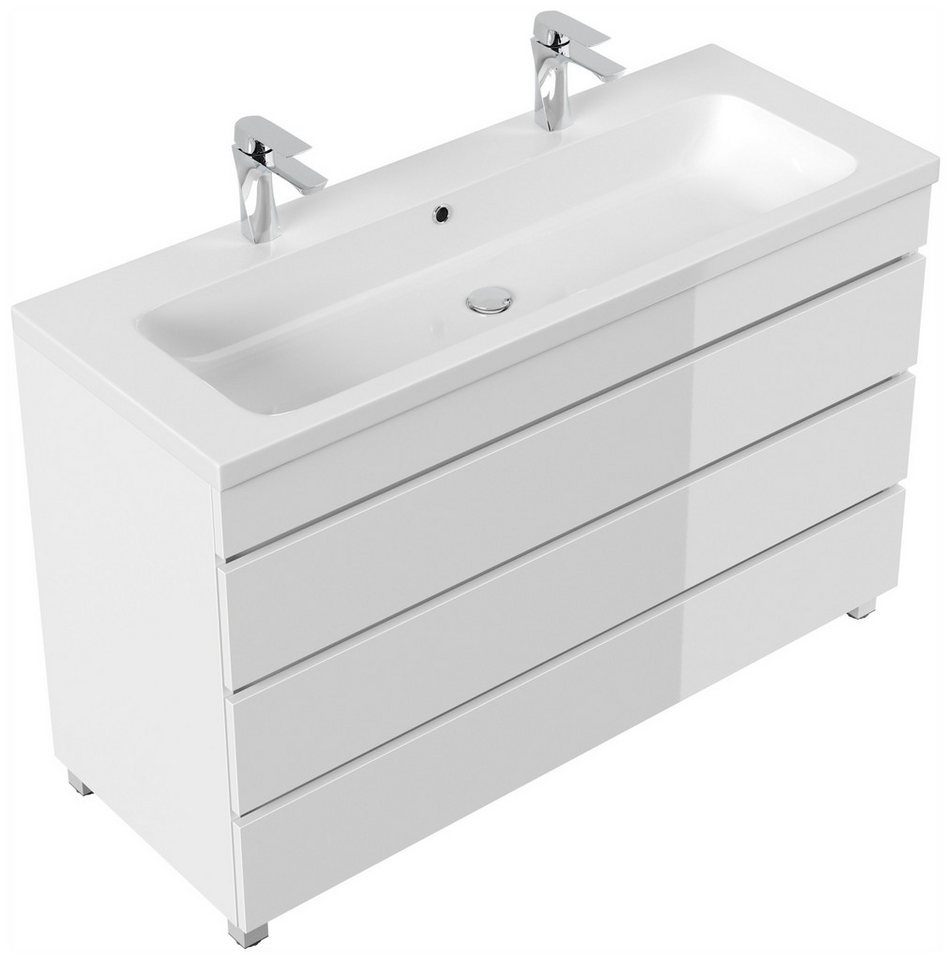 Magnolia Home Doppelwaschtisch Stand Doppel Badmöbel Via 120 weiss hochglanz mit 3 grifflosen Schubla Magnolia Home Doppelwaschtisch Stand Doppel Badmöbel Via 120 weiss hochglanz mit 3 grifflosen Schubla von Magnolia Home