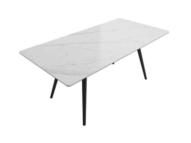 Magnolia Home Esstisch Esstisch 180x90cm weiße Keramikplatte schwarze konische Tischbeine von Magnolia Home