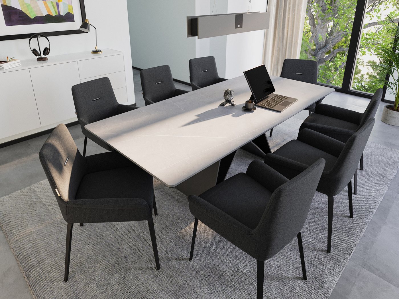Magnolia Home Esszimmer-Set Esstisch Set COMODI 220 graue Keramikplatte mit 8 Stühlen Leinenbezug Magnolia Home Esszimmer-Set Esstisch Set COMODI 220 graue Keramikplatte mit 8 Stühlen Leinenbezug von Magnolia Home
