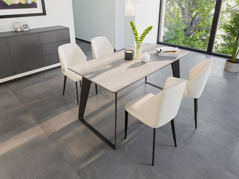 Magnolia Home Esszimmer-Set Esstisch Set FLORINT 160 graue Keramikplatte mit 4 Stühlen Kunstleder Magnolia Home Esszimmer-Set Esstisch Set FLORINT 160 graue Keramikplatte mit 4 Stühlen Kunstleder von Magnolia Home