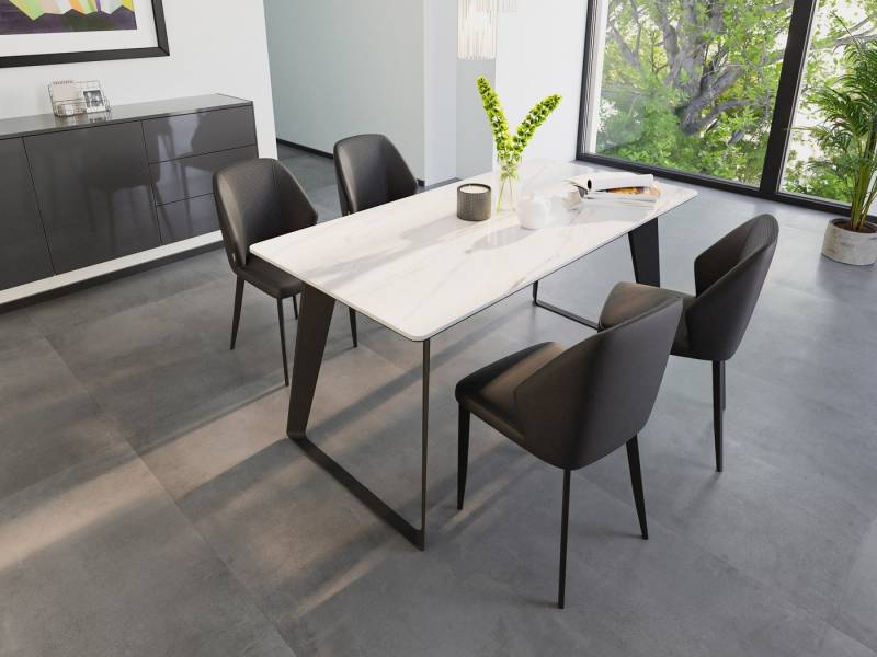 Magnolia Home Esszimmer-Set Esstisch Set FLORINT 160 weiße Keramikplatte mit 4 Stühlen Kunstleder von Magnolia Home